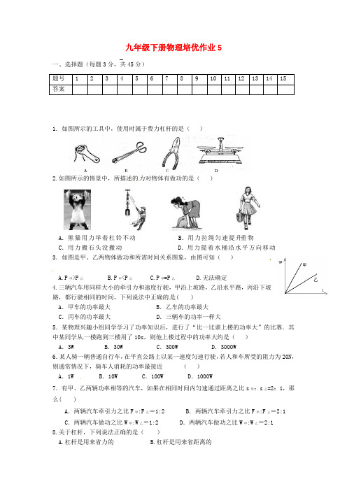 苏科版物理九年级下学期培优作业5