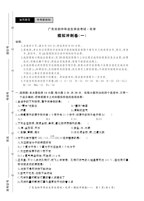 2019年中考新动向 化学冲刺卷正文