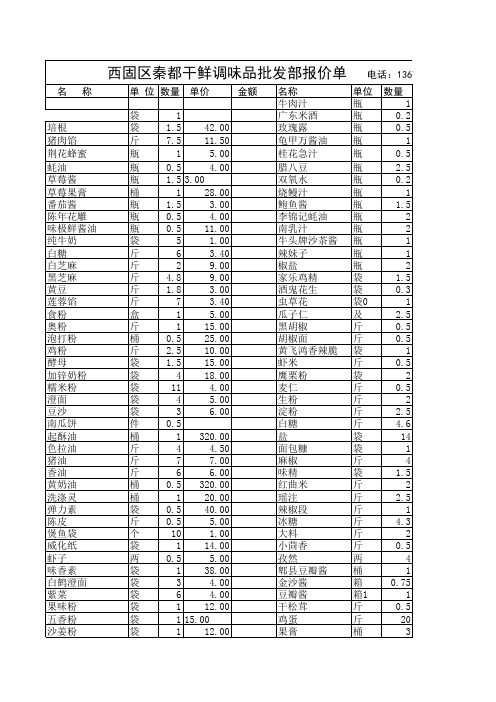 调料价格表