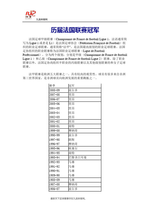 历届法国联赛冠军