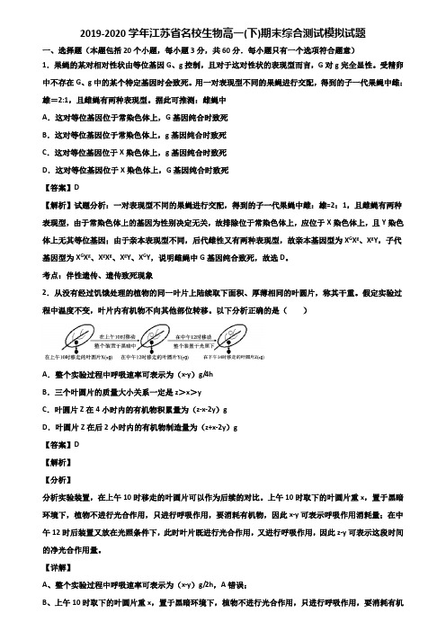 2019-2020学年江苏省名校生物高一(下)期末综合测试模拟试题含解析