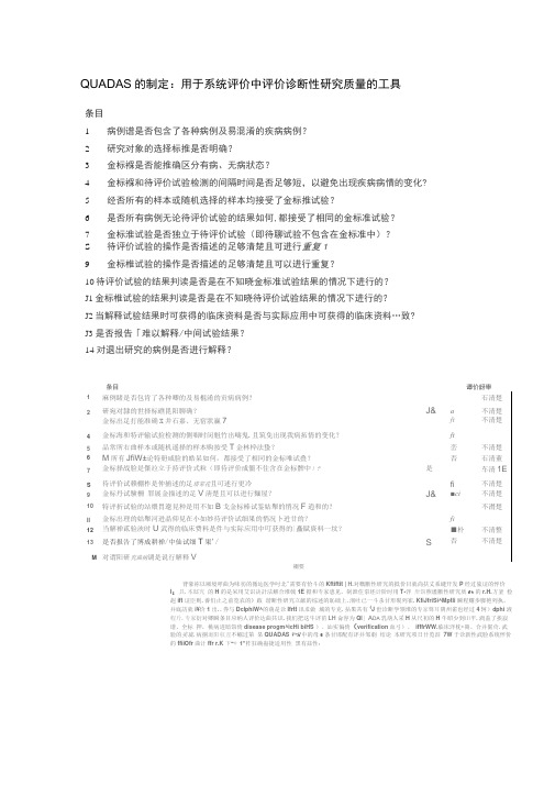 QUADAS量表--诊断性试验质量评价