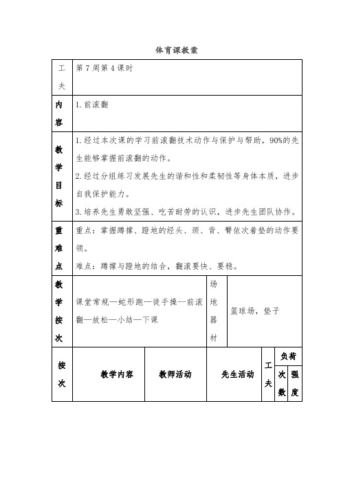 体育课教案前滚翻-经典教学教辅文档