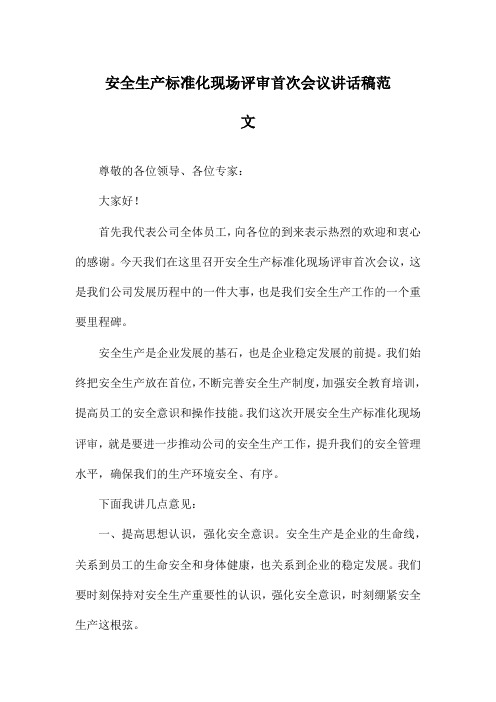 安全生产标准化现场评审首次会议讲话稿范文