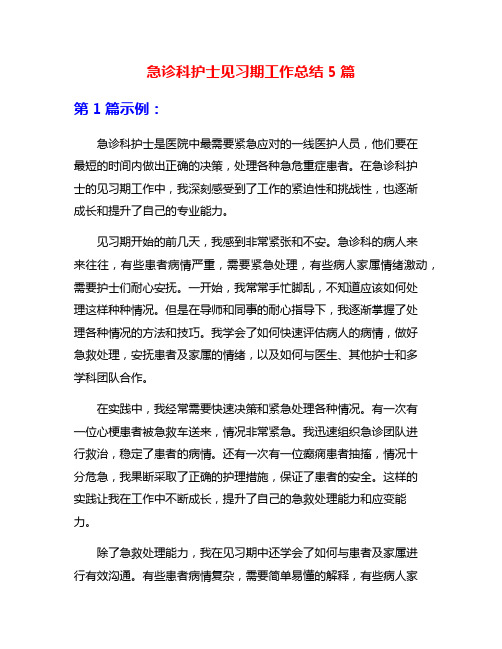 急诊科护士见习期工作总结5篇