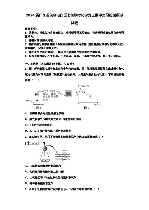 2024届广东省茂名电白区七校联考化学九上期中复习检测模拟试题含解析