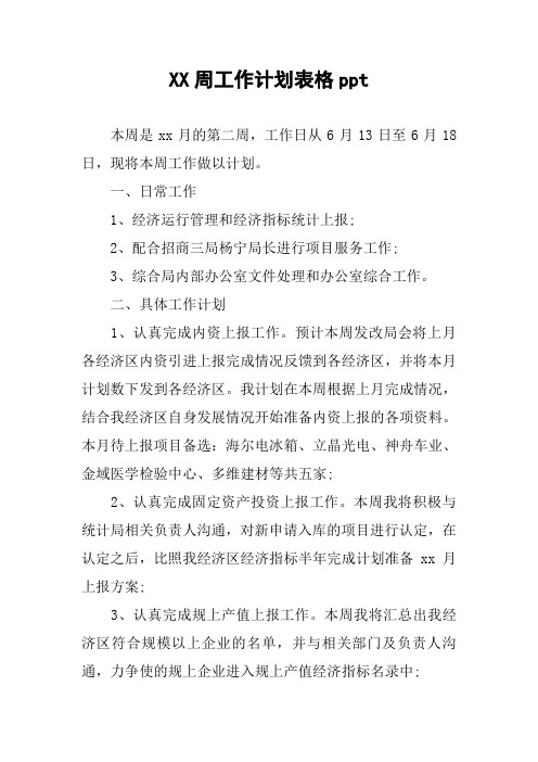 XX周工作计划表格ppt