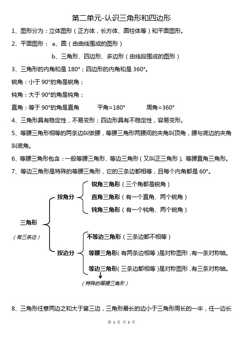 北师大版数学四年级下第二单元-认识三角形和四边形知识点