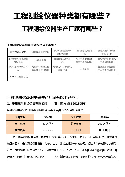 工程测绘仪器种类都有哪些,工程测绘仪器生产厂家有哪些