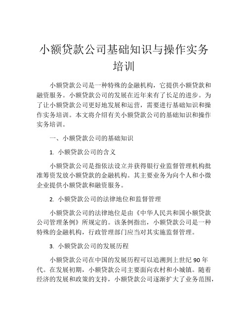 小额贷款公司基础知识与操作实务培训