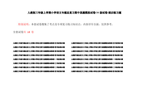 人教版三年级上学期小学语文专题总复习期中真题模拟试卷(16套试卷)课后练习题