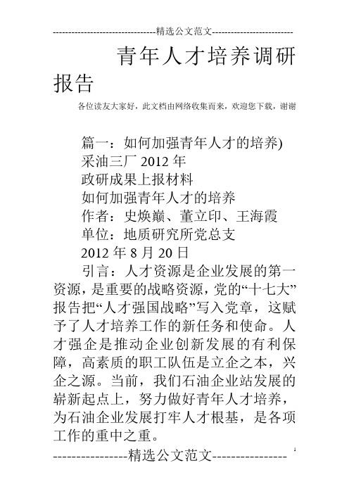 青年人才培养调研报告