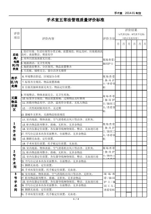 手术室五常法管理质量评价标准2014.3