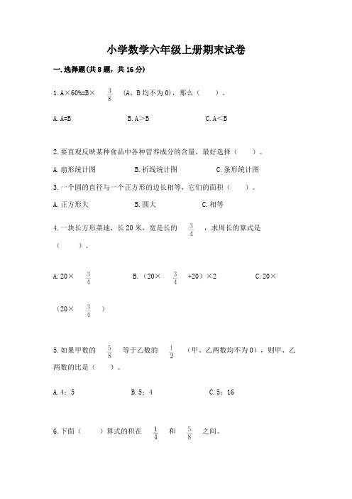 小学数学六年级上册期末试卷含答案(培优a卷)