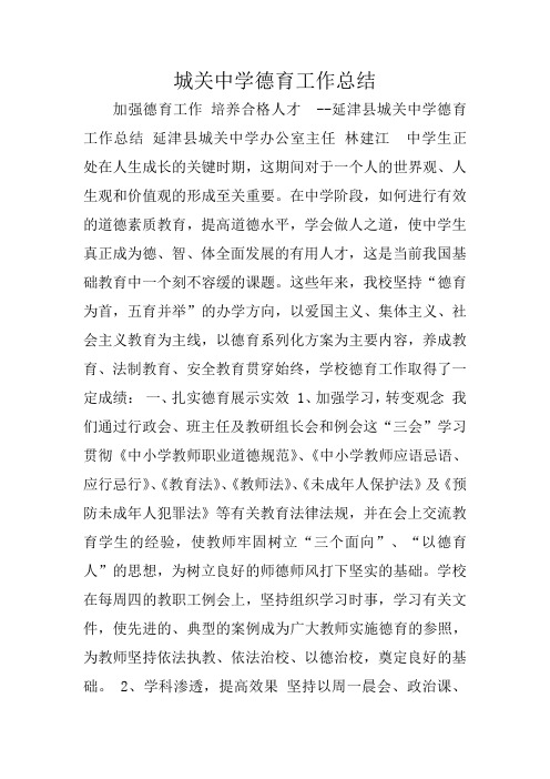 城关中学德育工作总结