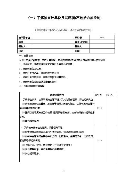 1风险评估工作底稿——了解被审计单位及其环境(不包括内部控制)