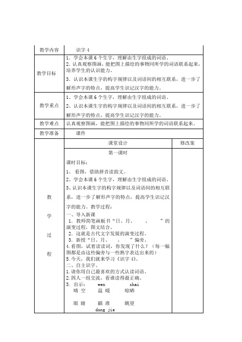 2018年新苏教版二年级语文下册教案：识字4