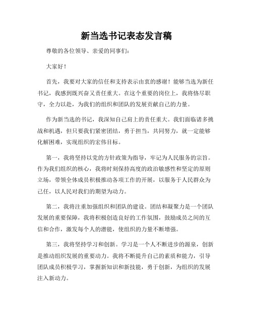 新当选书记表态发言稿