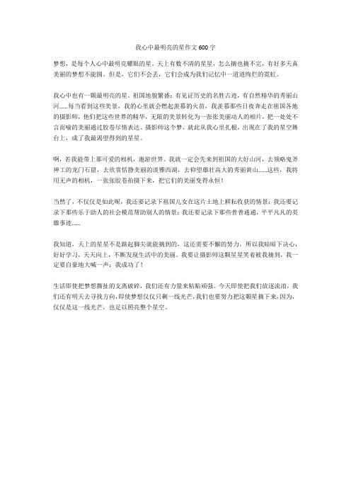 我心中最明亮的星作文600字(优秀作文)