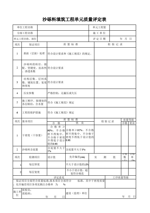 沙砾填筑工程单元质量评定表