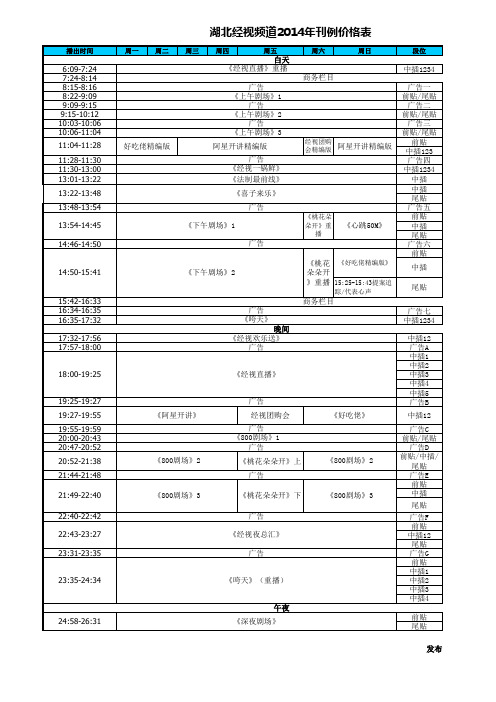 湖北经视2014年专用价格表0701