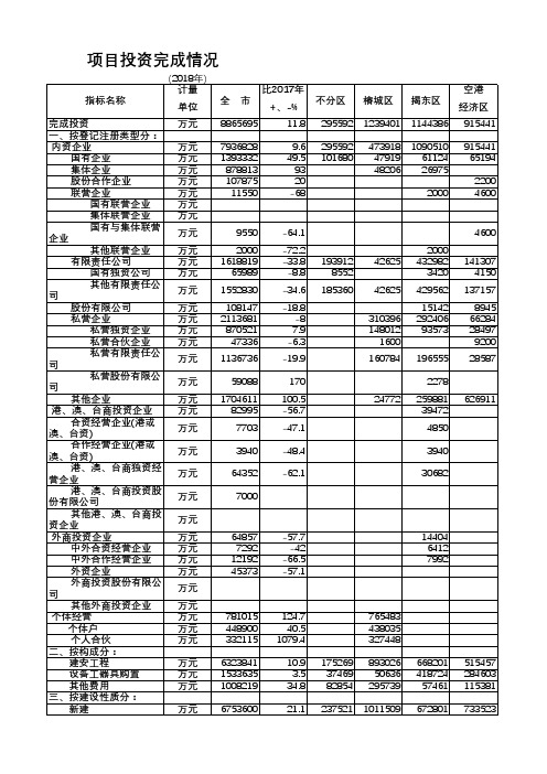 揭阳市统计年鉴2019社会经济发展指标数据：项目投资完成情况