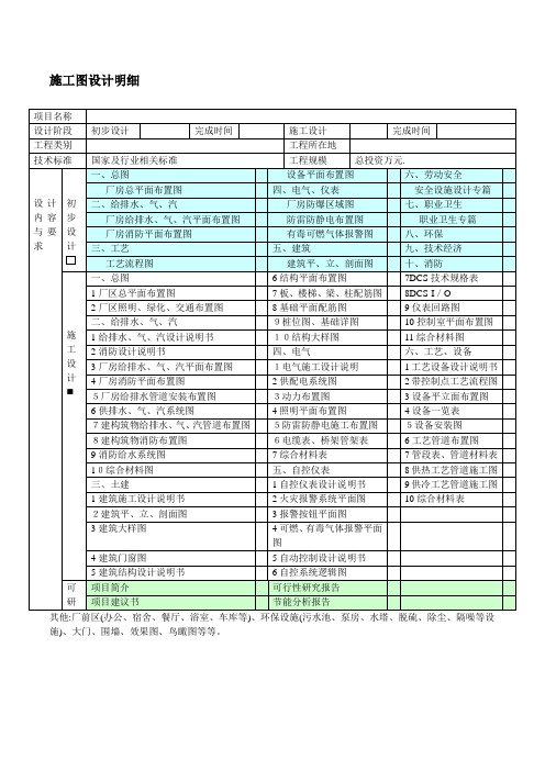 施工图设计明细表