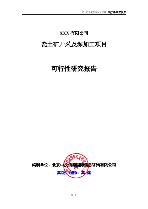 瓷土矿开采及深加工项目可行性研究报告