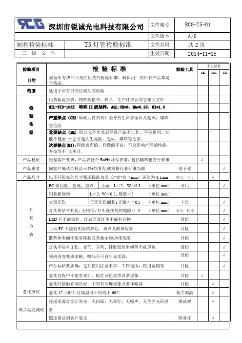 T5灯管检验标准-RCG-T5-01