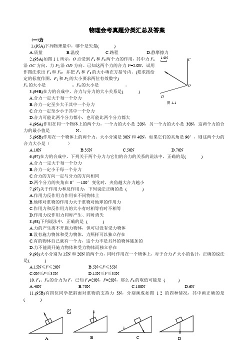 高中物理会考真题分类汇总