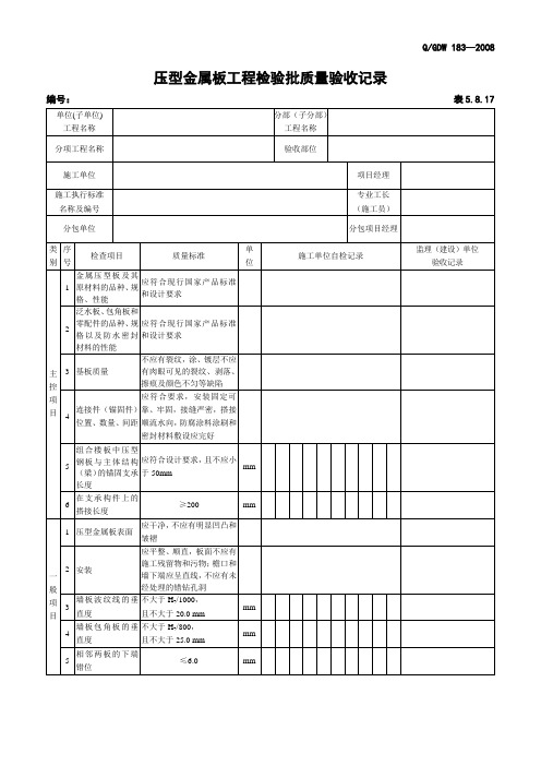 5.8.17 压型金属板工程检验批质量验收记录