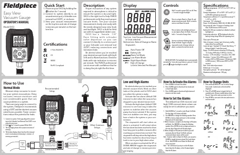 Fieldpiece SVG3 真空表 产品使用指南说明书