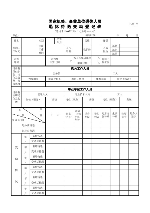 退休人员工资登记表