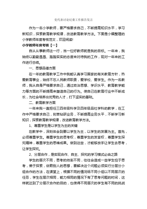 党代表讨论纪委工作报告发言_工作报告_