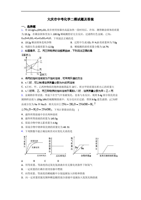 大庆市中考化学二模试题及答案