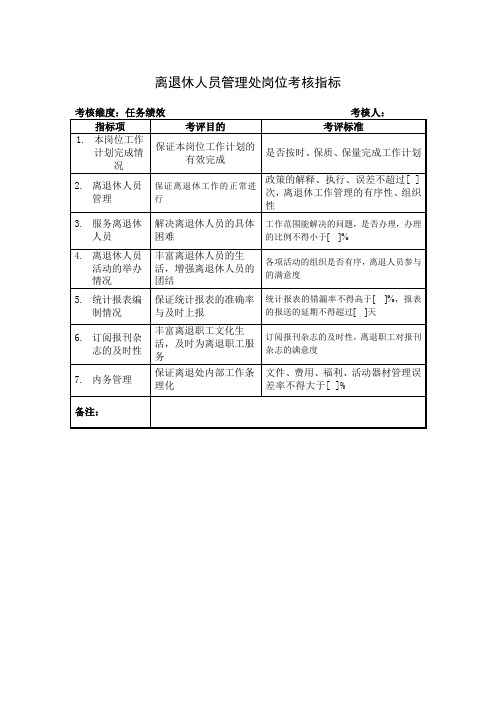 离退休人员管理处岗位考核指标