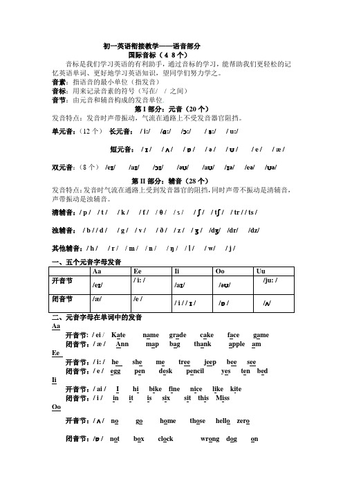 初一英语衔接教学——语音部分