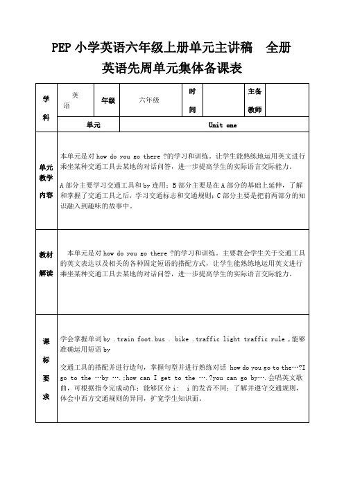 PEP小学英语六年级上册单元主讲稿 全册