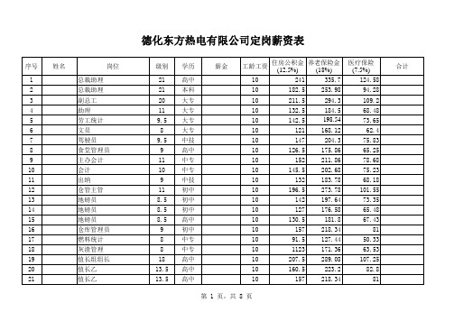 定岗薪资表