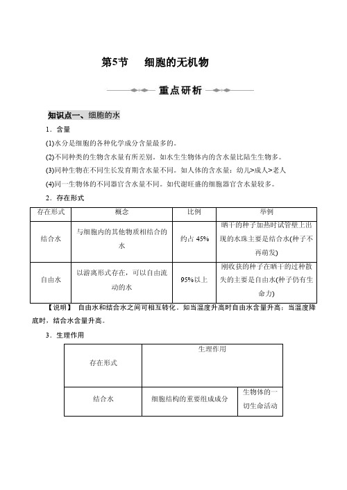 新人教版生物必修125《细胞中的无机物》知识点归纳