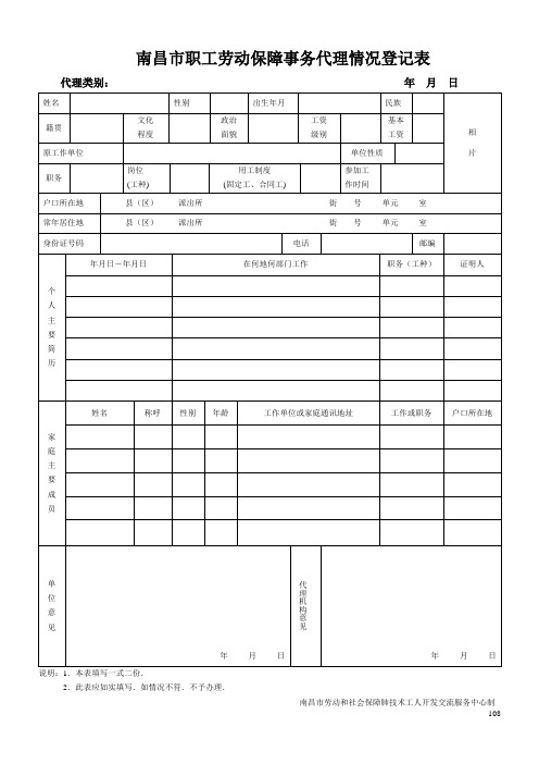 南昌市职工劳动保障事务代理情况登记表