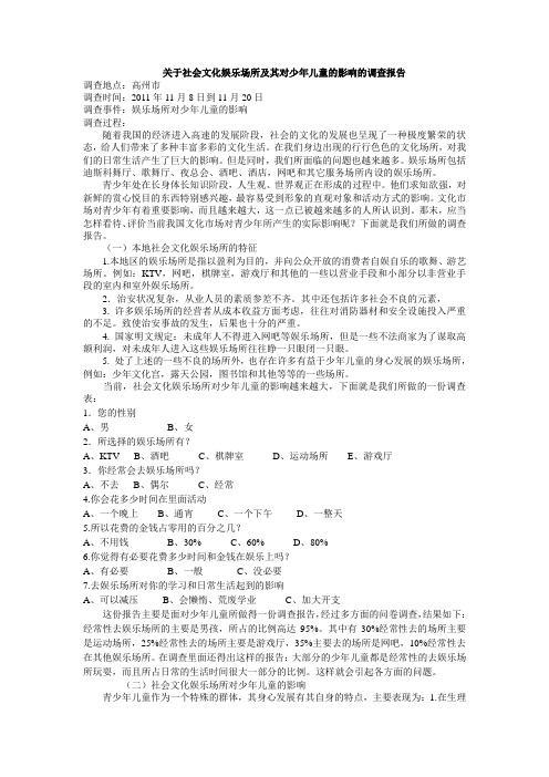 关于社会文化娱乐场所及其对少年儿童的影响的调查报告