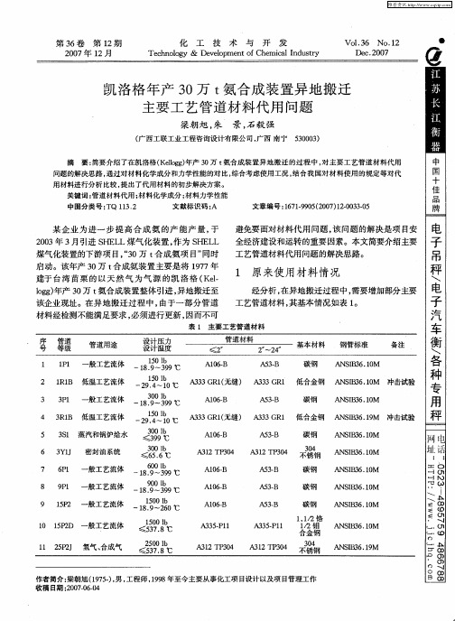 凯洛格年产30万T氨合成装置异地搬迁主要工艺管道材料代用问题