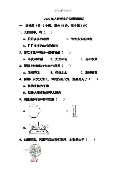 人教版小升初科学试卷含答案