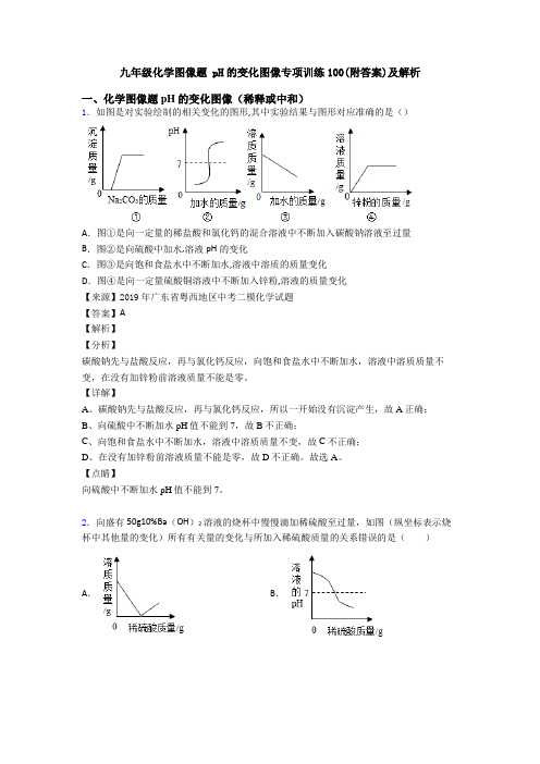 九年级化学图像题 pH的变化图像专项训练100(附答案)及解析