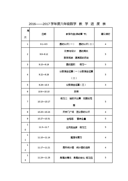 北师大版2014六年级上册数学教学计划