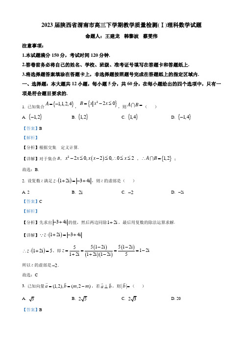 2023届陕西省渭南市高三下学期教学质量检测(Ⅰ)理科数学试题(解析版)