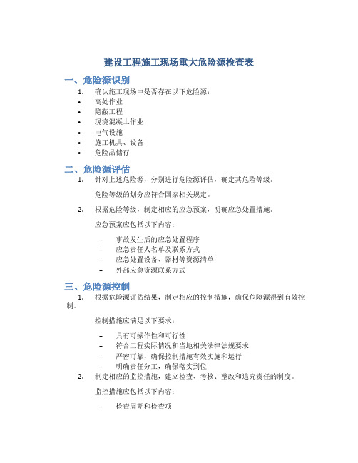 建设工程施工现场重大危险源检查表