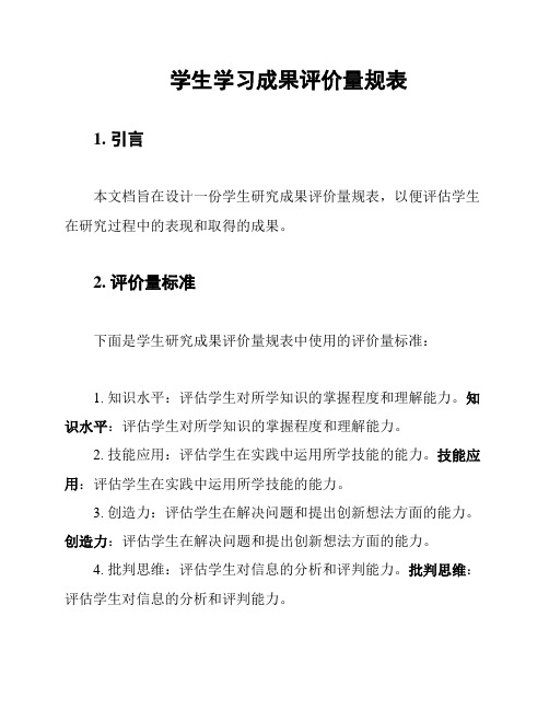 学生学习成果评价量规表