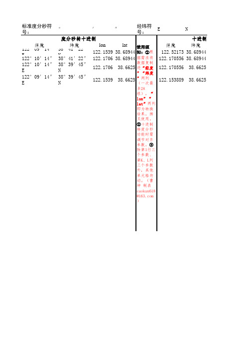 坐标格式转换(度分秒-十进制度互转)表格v1